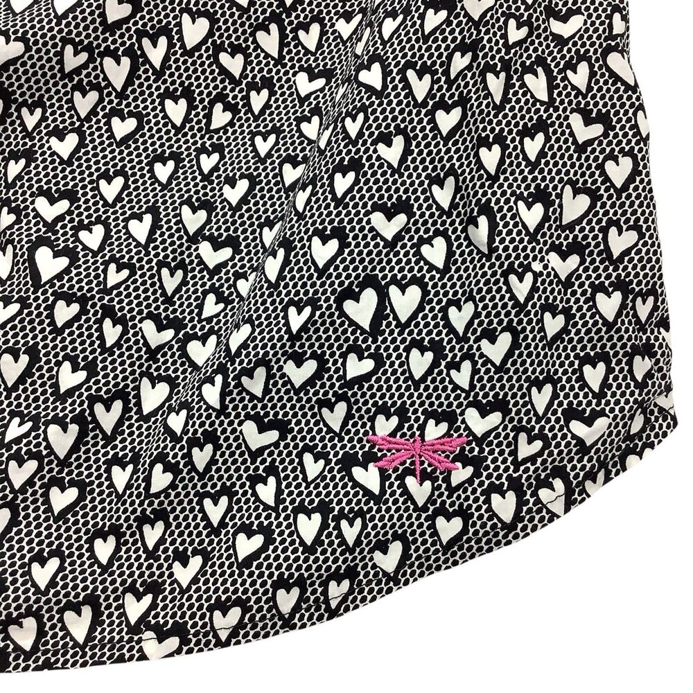 Talbots Button Front Shirt Top Heart Print Roll Tab Sleeve Women 14W Black White - Picture 12 of 15